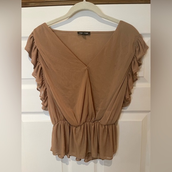 Express Tan V-Neck Blouse Medium - Picture 1 of 4